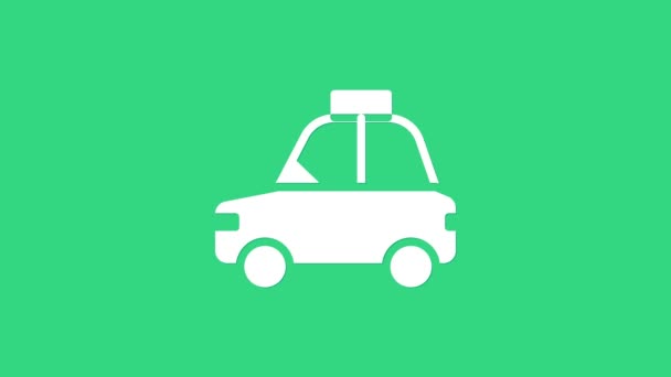 White Pet coche taxi icono aislado sobre fondo verde. Animación gráfica de vídeo 4K — Vídeo de stock