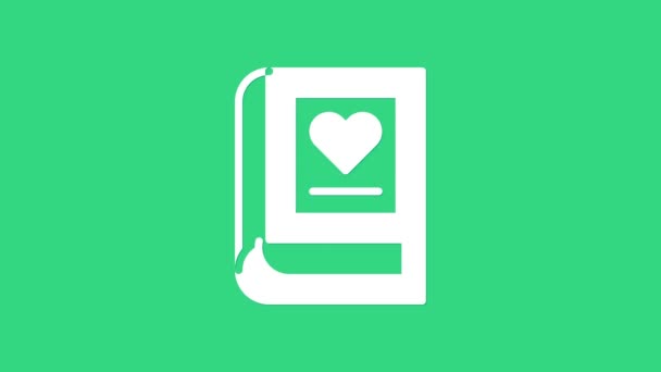 Ícone de livro médico branco isolado no fundo verde. Animação gráfica em movimento de vídeo 4K — Vídeo de Stock