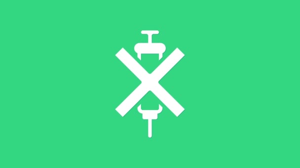Biały Brak ikony strzykawki dopingowej wyizolowanej na zielonym tle. 4K Animacja graficzna ruchu wideo — Wideo stockowe