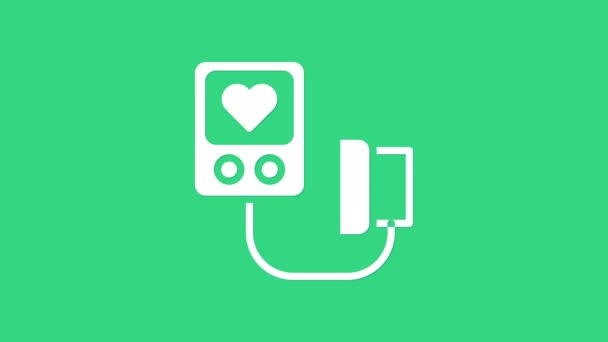Icono de presión arterial blanca aislado sobre fondo verde. Animación gráfica de vídeo 4K — Vídeos de Stock