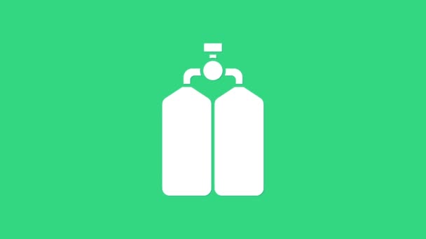 White Aqualung icon isolated on green background. Oxygen tank for diver. Diving equipment. Extreme sport. Diving underwater equipment. 4K Video motion graphic animation — Stock Video