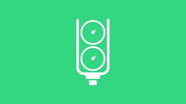 Icône de jauge blanche isolée sur fond vert. Satisfaction, température, manomètre, risque, note, performance, tachymètre de vitesse. Animation graphique de mouvement vidéo 4K — Video