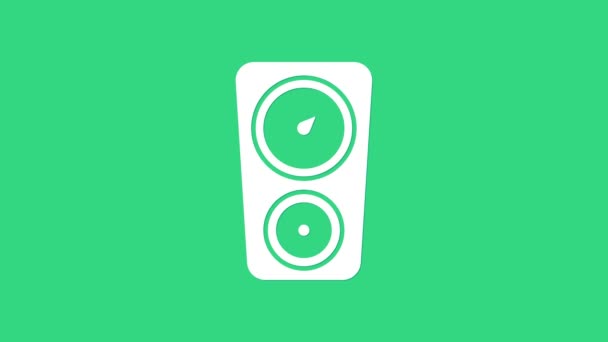 White Gauge schaal pictogram geïsoleerd op groene achtergrond. Tevredenheid, temperatuur, manometer, risico, rating, prestaties, toerenteller. 4K Video motion grafische animatie — Stockvideo