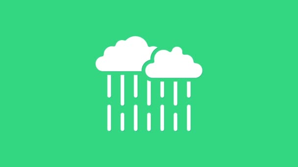 白云与雨图标隔离在绿色背景.雨云降水与雨滴。4K视频运动图形动画 — 图库视频影像
