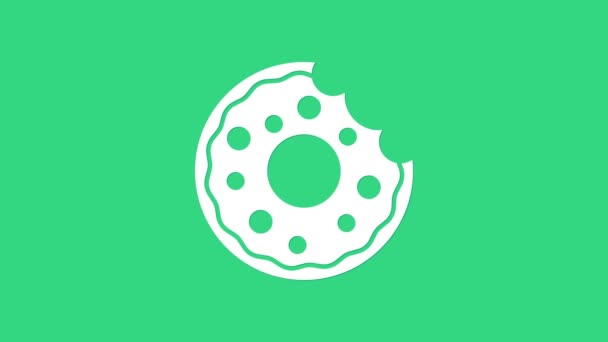 Donut branco com ícone de esmalte doce isolado no fundo verde. Animação gráfica em movimento de vídeo 4K — Vídeo de Stock