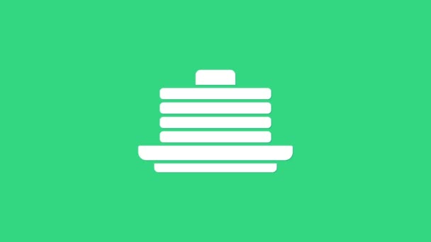 White Stack von Pfannkuchen Symbol isoliert auf grünem Hintergrund. Mit Sirup und Kirsche backen. Frühstück. 4K Video Motion Grafik Animation — Stockvideo