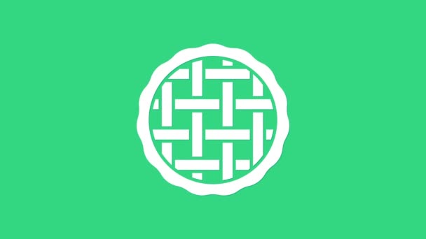 Vit hemgjord paj ikon isolerad på grön bakgrund. 4K Video motion grafisk animation — Stockvideo