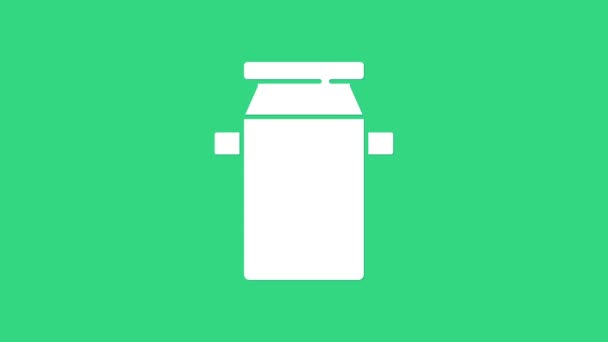 Envase de lata blanca para icono de leche aislado sobre fondo verde. Animación gráfica de vídeo 4K — Vídeos de Stock