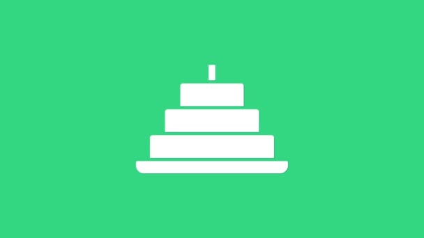 Białe ciasto z płonących świec ikona izolowane na zielonym tle. Wszystkiego najlepszego. 4K Animacja graficzna ruchu wideo — Wideo stockowe
