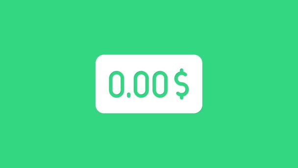 White Zero icono de costo aislado sobre fondo verde. Cuenta bancaria vacía. Animación gráfica de vídeo 4K — Vídeos de Stock