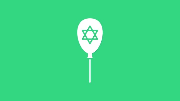 緑色の背景に単離されたデビッドアイコンの星とリボンとホワイトバルーン.イスラエル国旗を掲揚する。4Kビデオモーショングラフィックアニメーション — ストック動画