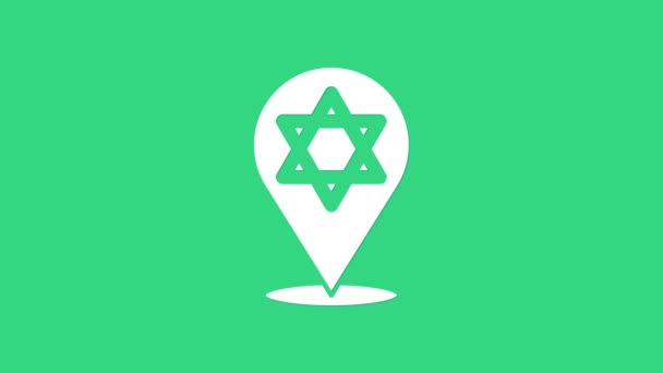 Bílá hvězda Davidovy ikony izolované na zeleném pozadí. Židovský náboženský symbol. Symbol Izraele. Grafická animace pohybu videa 4K — Stock video