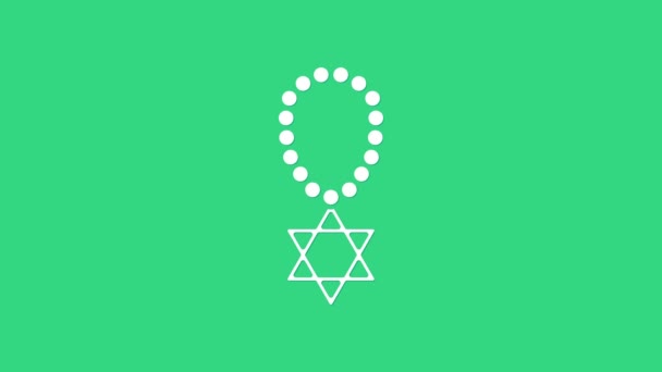 Collar Estrella Blanca de David en el icono de la cadena aislado sobre fondo verde. Símbolo religioso judío. Símbolo de Israel. Joyería y accesorio. Animación gráfica de vídeo 4K — Vídeo de stock