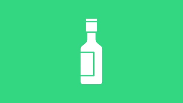 Белый икона бутылка еврейского вина изолированы на зеленом фоне. Видеографическая анимация 4K — стоковое видео