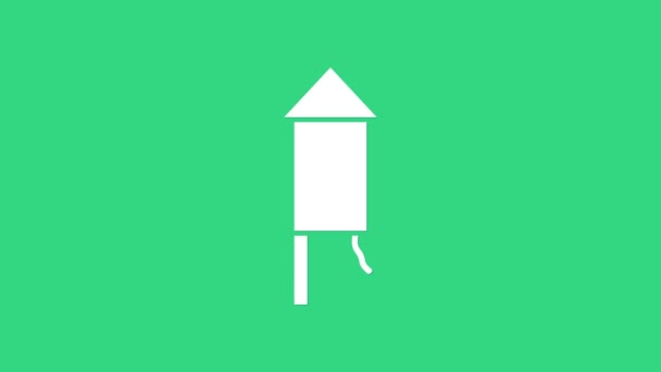 Weiße Feuerwerksrakete isoliert auf grünem Hintergrund. Konzept der Spaßparty. Explosives pyrotechnisches Symbol. 4K Video Motion Grafik Animation — Stockvideo