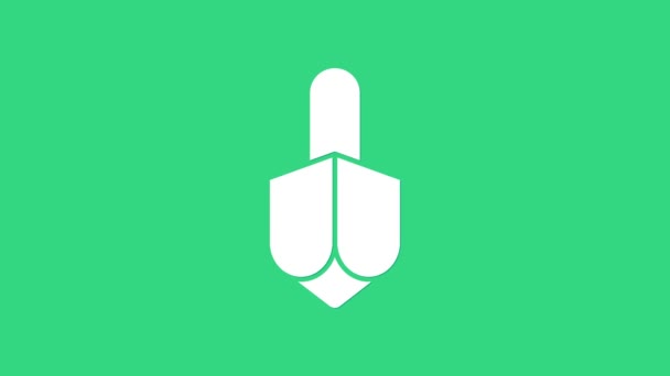 White Chanuka dreidel ikona izolované na zeleném pozadí. Grafická animace pohybu videa 4K — Stock video