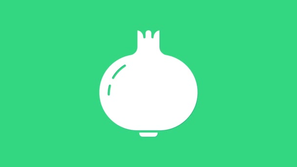 Ikon delima putih diisolasi dengan latar belakang hijau. Garnet buah. Animasi grafis gerak Video 4K — Stok Video