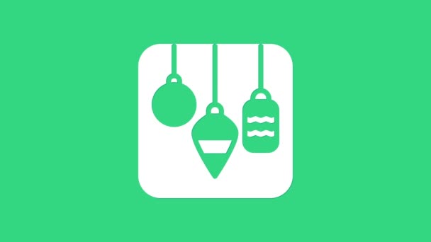 白いクリスマスライトアイコンは緑の背景に隔離されています。メリークリスマスとハッピーニューイヤー。4Kビデオモーショングラフィックアニメーション — ストック動画