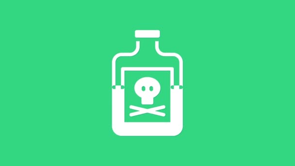 Veneno blanco en el icono de la botella aislado sobre fondo verde. Botella de veneno o toxina química venenosa. Animación gráfica de vídeo 4K — Vídeo de stock