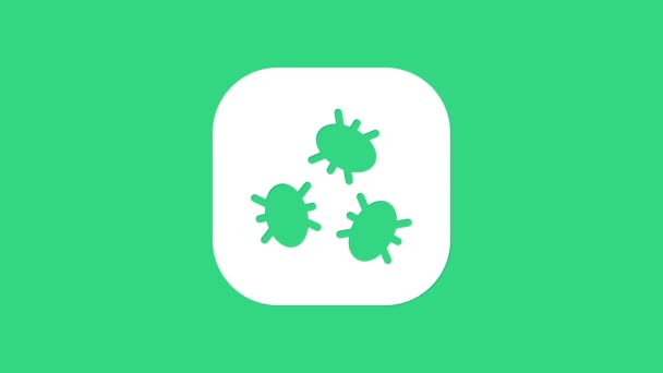 Biała ikona bakterii izolowana na zielonym tle. Bakterie i zarazki, choroba mikroorganizmu powodująca, rak komórek, mikrob, wirus, grzyby. 4K Animacja graficzna ruchu wideo — Wideo stockowe