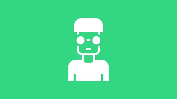 Biała ikona kujonów nerdów odizolowana na zielonym tle. 4K Animacja graficzna ruchu wideo — Wideo stockowe