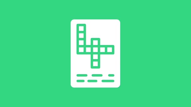 Icono de crucigrama blanco aislado sobre fondo verde. Animación gráfica de vídeo 4K — Vídeo de stock