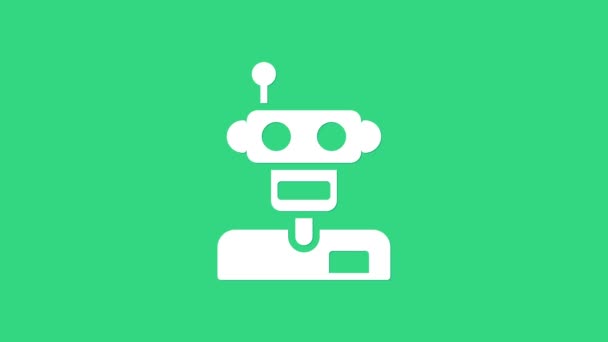 Ícone de robô branco isolado no fundo verde. Animação gráfica em movimento de vídeo 4K — Vídeo de Stock