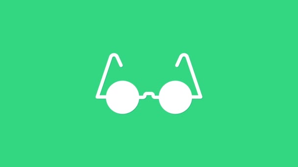Icono de gafas blancas aisladas sobre fondo verde. Animación gráfica de vídeo 4K — Vídeos de Stock