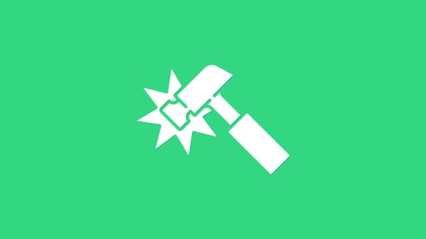 White Hammer Symbol isoliert auf grünem Hintergrund. Werkzeug zur Reparatur. 4K Video Motion Grafik Animation — Stockvideo