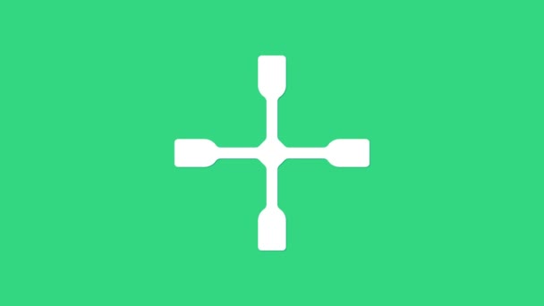 Піктограма білого коліщатка ізольована на зеленому фоні. Колісна дужка. 4K Відео рух графічна анімація — стокове відео