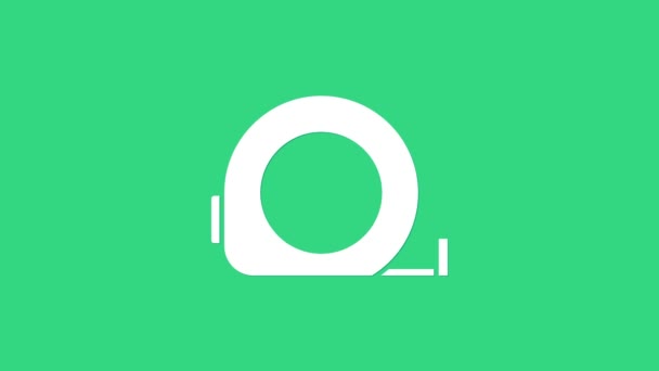 Icono de construcción de la ruleta blanca aislado sobre fondo verde. Cinta métrica símbolo. Animación gráfica de vídeo 4K — Vídeo de stock