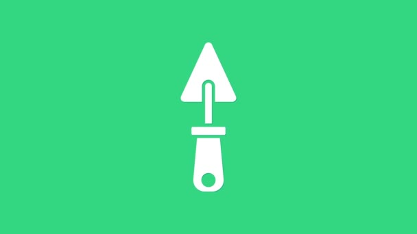 White Trowel icon isolated on green background. 4K Video motion graphic animation — Stock Video