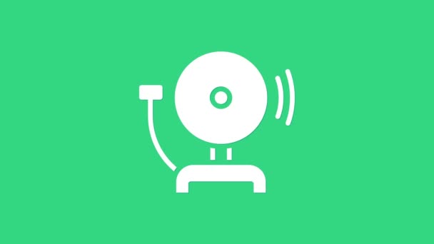Bílý zvonek zvonek ikona izolované na zeleném pozadí. Požární poplach. Služební zvonek, zvonek, oznamovací symbol. Grafická animace pohybu videa 4K — Stock video