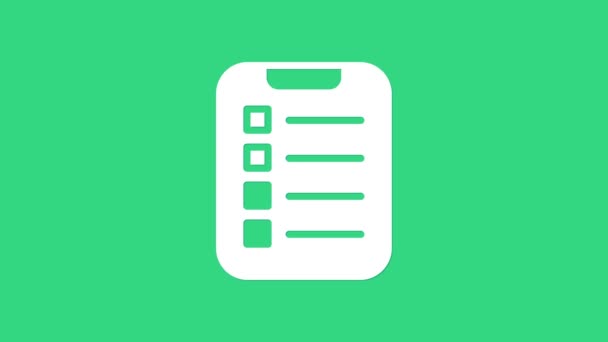 Fehér To do list or planning icon isolated on green background. 4K Videó mozgás grafikus animáció — Stock videók