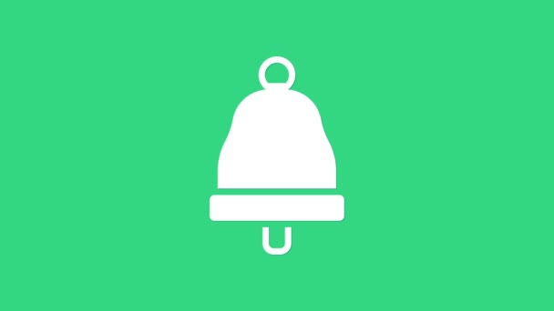 Icono de campana blanca aislada sobre fondo verde. Símbolo de alarma, campana de servicio, señal de timbre, símbolo de notificación. Animación gráfica de vídeo 4K — Vídeo de stock