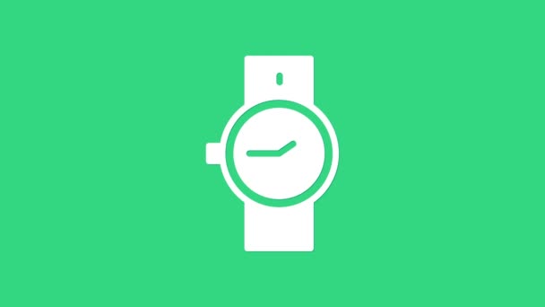 Λευκό ρολόι καρπού εικόνα απομονώνονται σε πράσινο φόντο. Εικονίδιο ρολογιού χειρός. 4K Γραφική κίνηση κίνησης βίντεο — Αρχείο Βίντεο