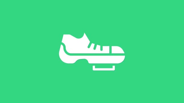 Scarpe da ciclismo Triathlon bianche icona isolata su sfondo verde. Scarpe sportive, scarpe da bicicletta. Animazione grafica 4K Video motion — Video Stock