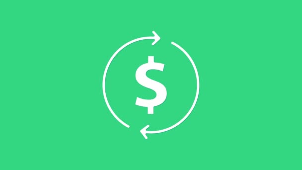 Crecimiento financiero blanco e icono de moneda de dólar aislado sobre fondo verde. Aumento de los ingresos. Animación gráfica de vídeo 4K — Vídeo de stock