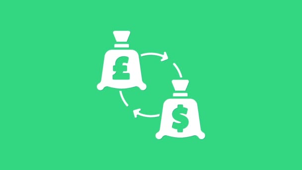 Λευκό νόμισμα εικονίδιο ανταλλαγής που απομονώνονται σε πράσινο φόντο. Ευρώ και δολάριο σύμβολο μεταφοράς μετρητών. Τραπεζικό συνάλλαγμα. 4K Γραφική κίνηση κίνησης βίντεο — Αρχείο Βίντεο