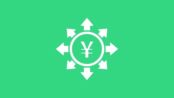 Λευκό νόμισμα χρήματα με Yen σύμβολο εικονίδιο απομονώνονται σε πράσινο φόντο. Τραπεζικό συνάλλαγμα. Σύμβολο μετρητών. 4K Γραφική κίνηση κίνησης βίντεο — Αρχείο Βίντεο