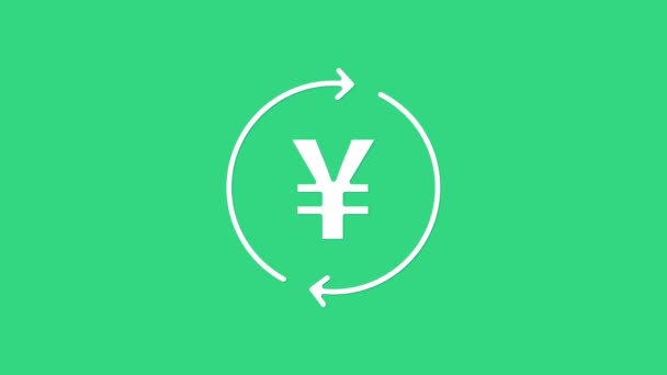 Pieniądze z białej monety z ikoną symbolu jena izolowane na zielonym tle. Znak waluty bankowej. Symbol gotówki. 4K Animacja graficzna ruchu wideo — Wideo stockowe