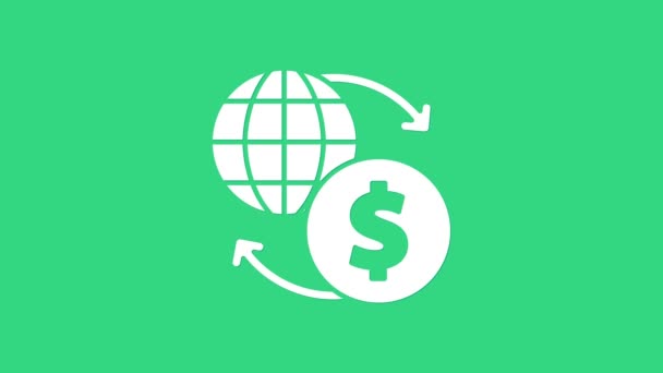 Ikona White Money Exchange izolované na zeleném pozadí. Euro a symbol hotovostního převodu dolarů. Bankovní směnka. Grafická animace pohybu videa 4K — Stock video