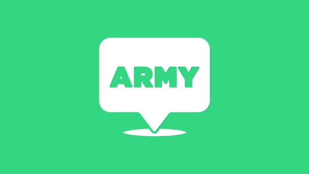 Icona militare bianca isolata su sfondo verde. Animazione grafica 4K Video motion — Video Stock