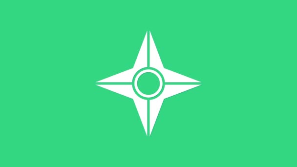 Icono de ninja shuriken japonés blanco aislado sobre fondo verde. Animación gráfica de vídeo 4K — Vídeos de Stock