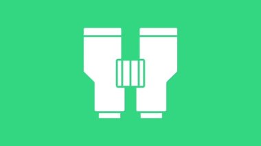 Yeşil arkaplanda beyaz dürbün simgesi izole edildi. Yazılım işareti bul. Casus ekipman sembolü. 4K Video hareketli grafik canlandırması