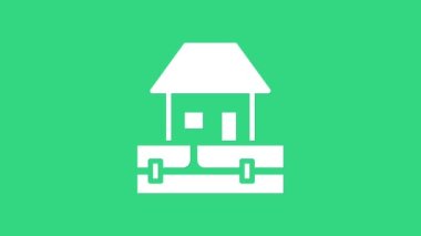 Beyaz su boruları ve yeşil arka planda izole edilmiş ev ikonu. 4K Video hareketli grafik canlandırması