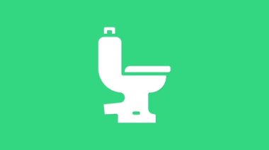 Beyaz klozet ikonu yeşil arka planda izole edilmiş. 4K Video hareketli grafik canlandırması