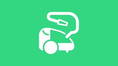 Beyaz elektrikli süpürge ikonu yeşil arka planda izole edildi. 4K Video hareketli grafik canlandırması