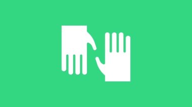 Yeşil arka planda beyaz lastik eldiven ikonu izole edildi. Lateks el koruması işareti. Ev işi temizlik ekipmanları sembolü. 4K Video hareketli grafik canlandırması