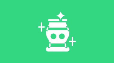 Yeşil arka planda beyaz temiz vazo simgesi izole edildi. 4K Video hareketli grafik canlandırması